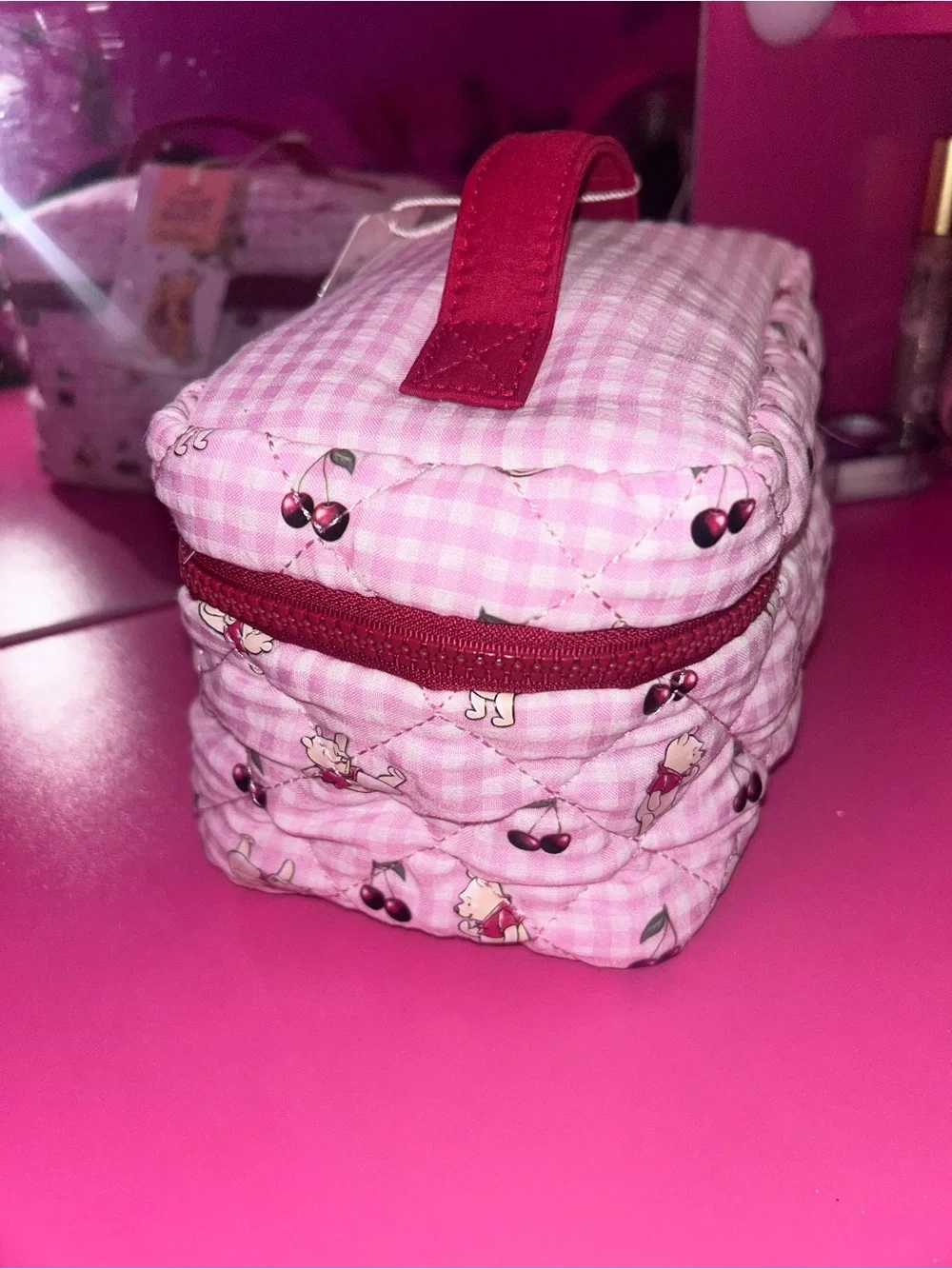 Disney Winnie The Pooh pink plaid Makeup bag-Cosmetic bag